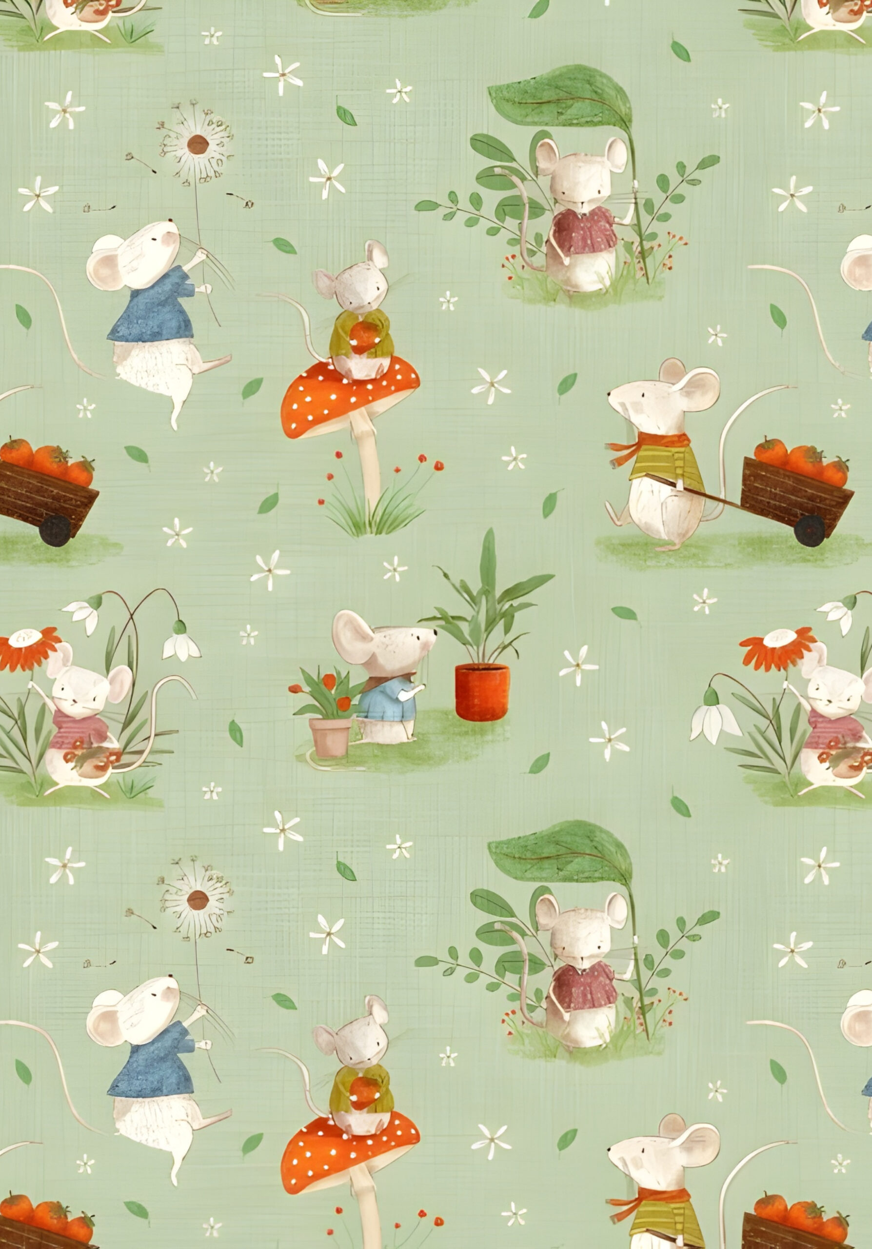 Whimsical Fields - Mice Green